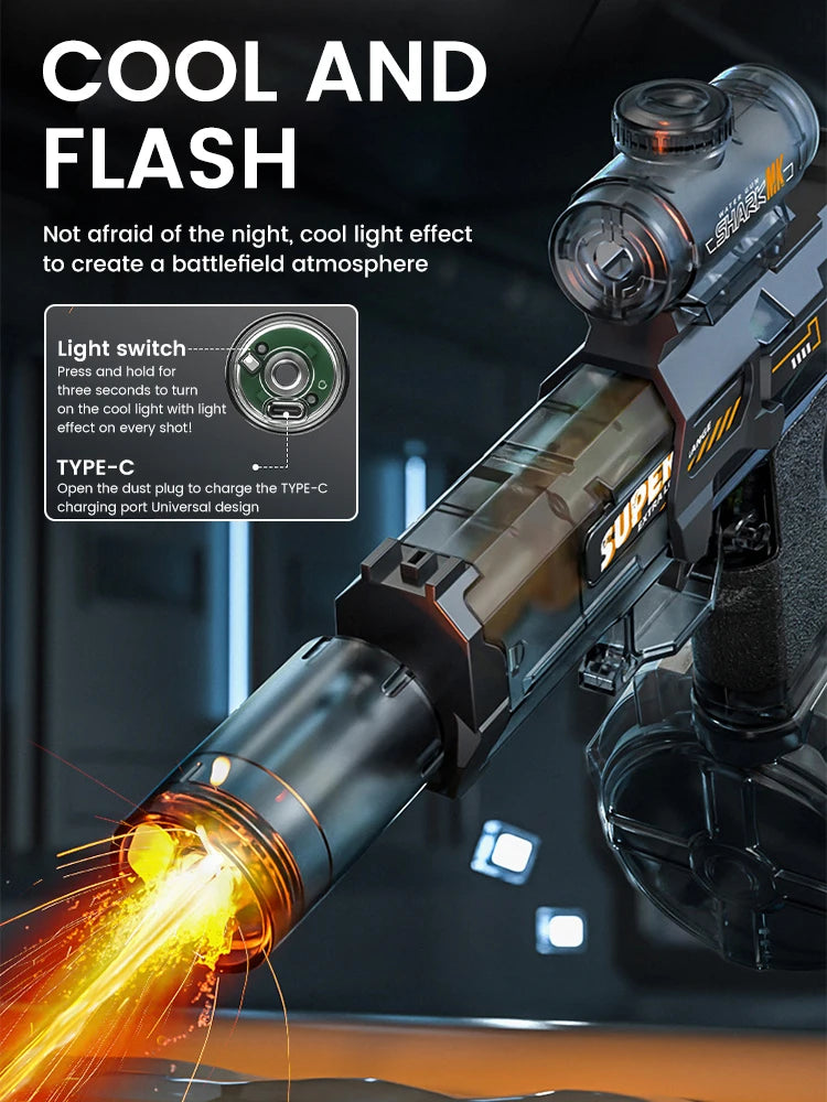 Children Simulated Flame Electric Water Gun Toys Summer Outdoor Beach Pool Fight Game Kids Automatic Sensor Lights Watergun Gift