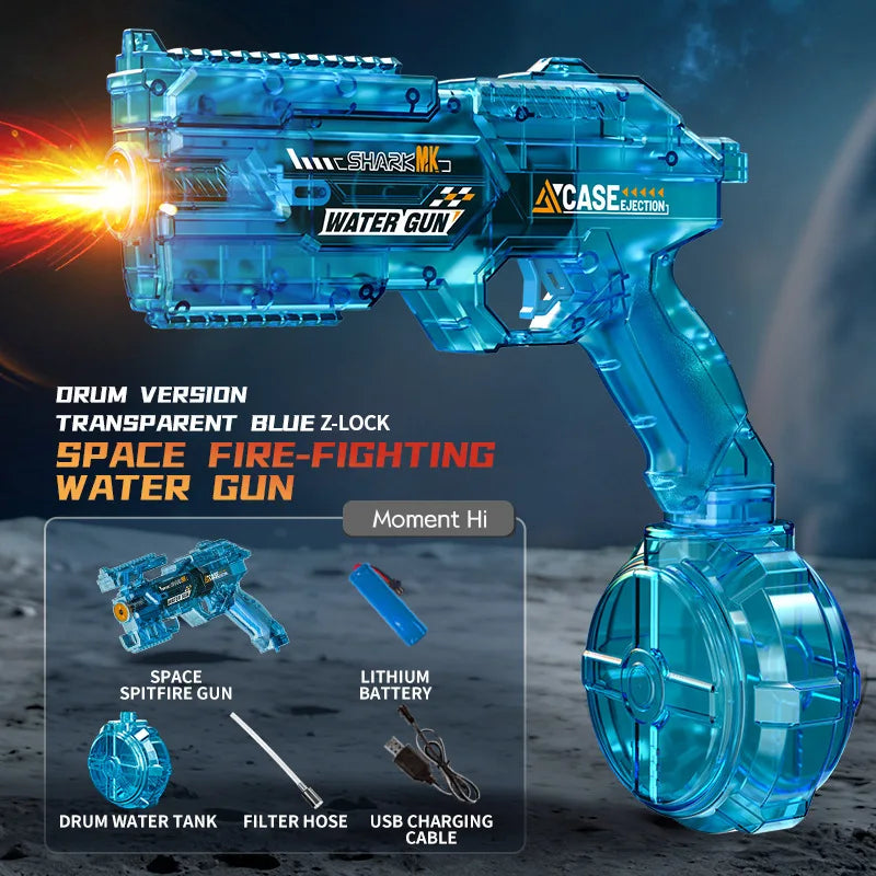 Auto Electric Water Gun LED Flame Focus Ring Space Blaster Large Capacity Rechargeable Rapid Fire Summer Pool Toy for Kids boys