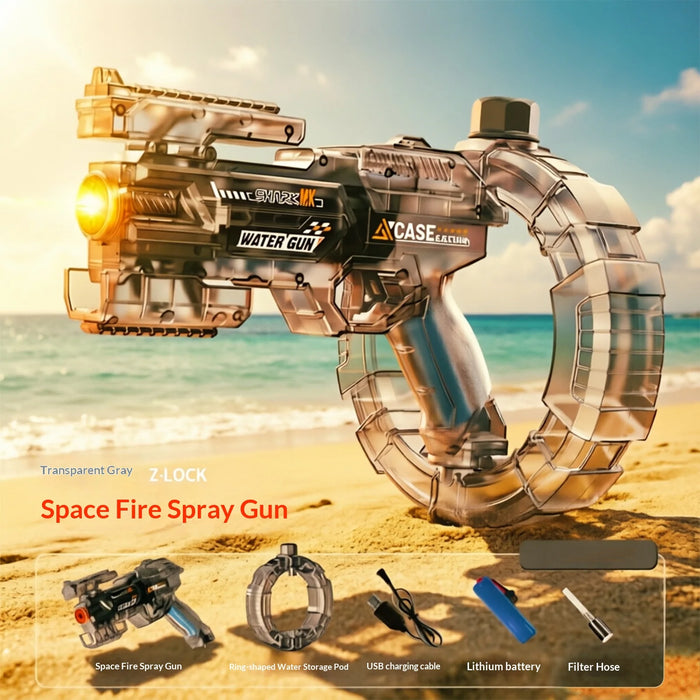Auto Electric Water Gun LED Flame Focus Ring Space Blaster Large Capacity Rechargeable Rapid Fire Summer Pool Toy for Kids boys