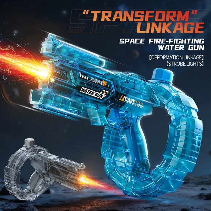 Auto Electric Water Gun LED Flame Focus Ring Space Blaster Large Capacity Rechargeable Rapid Fire Summer Pool Toy for Kids boys