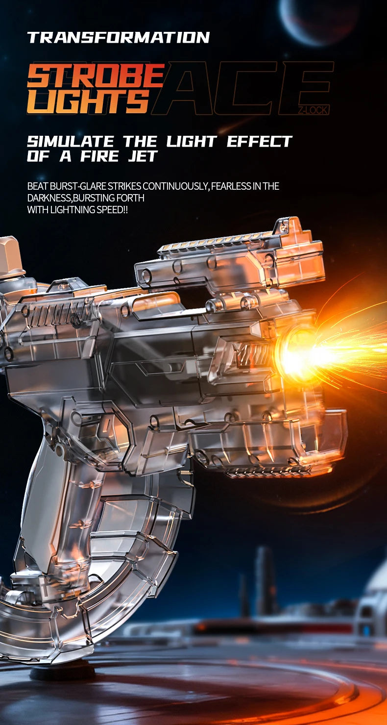 Auto Electric Water Gun LED Flame Focus Ring Space Blaster Large Capacity Rechargeable Rapid Fire Summer Pool Toy for Kids boys
