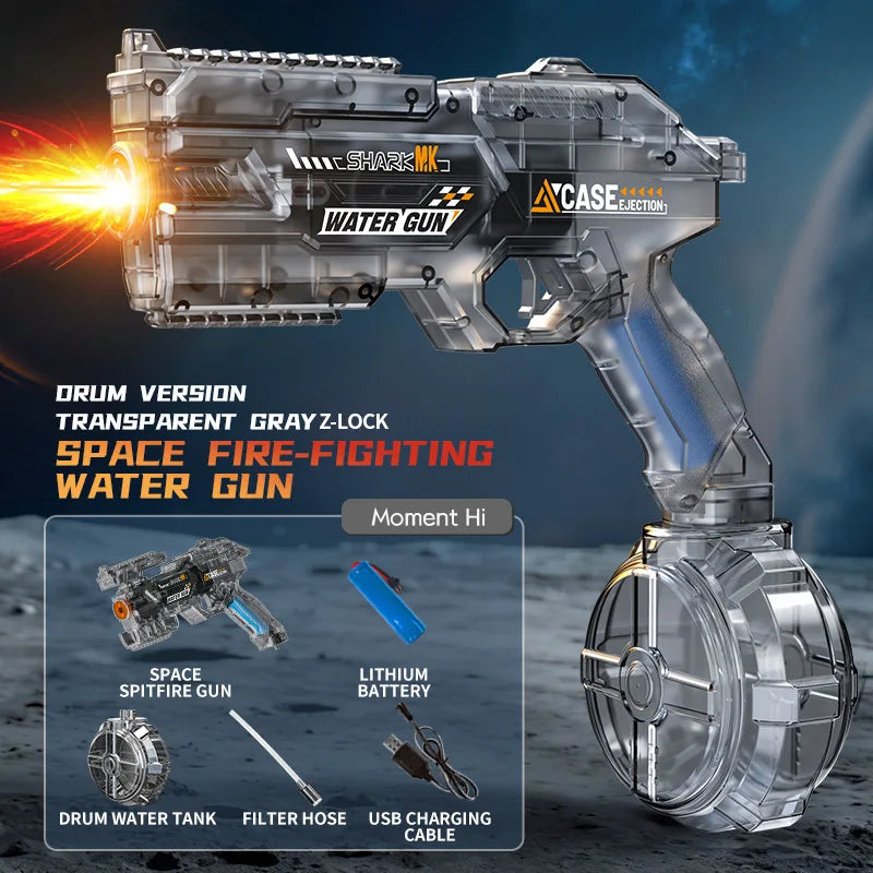 Auto Electric Water Gun LED Flame Focus Ring Space Blaster Large Capacity Rechargeable Rapid Fire Summer Pool Toy for Kids boys
