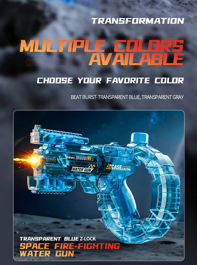 Auto Electric Water Gun LED Flame Focus Ring Space Blaster Large Capacity Rechargeable Rapid Fire Summer Pool Toy for Kids boys