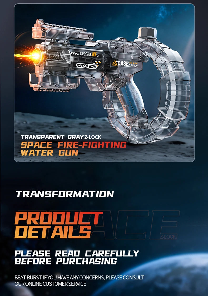 Auto Electric Water Gun LED Flame Focus Ring Space Blaster Large Capacity Rechargeable Rapid Fire Summer Pool Toy for Kids boys
