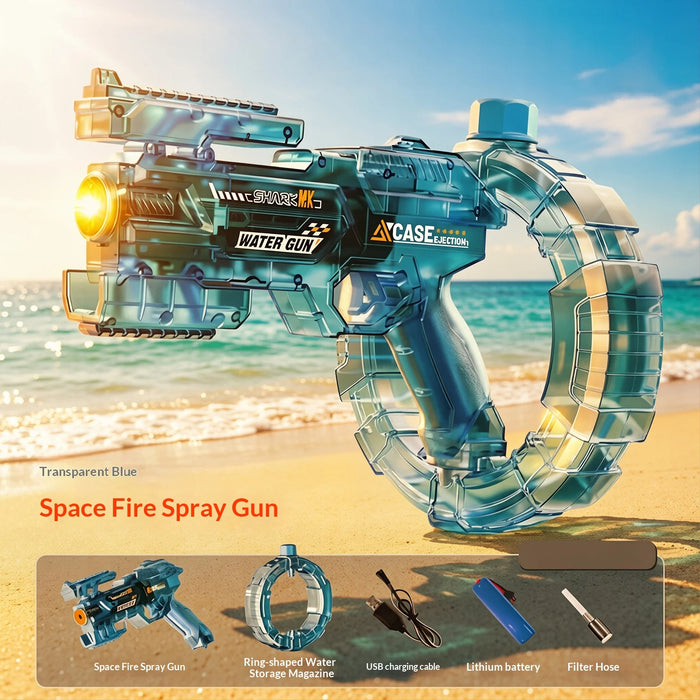 Auto Electric Water Gun LED Flame Focus Ring Space Blaster Large Capacity Rechargeable Rapid Fire Summer Pool Toy for Kids boys