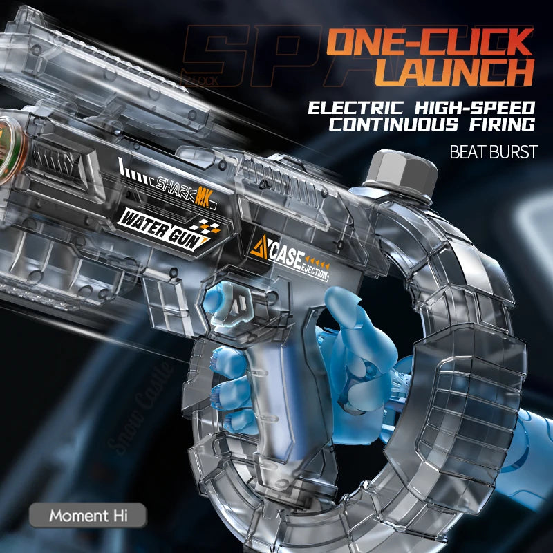 Auto Electric Water Gun LED Flame Focus Ring Space Blaster Large Capacity Rechargeable Rapid Fire Summer Pool Toy for Kids boys