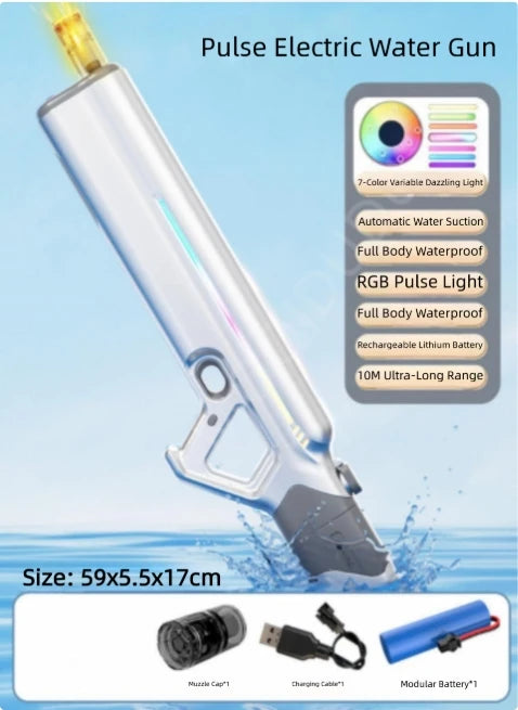 Summer Electric Water Gun Pool Battle Shooting Toy, Boys Outdoor Beach High-Pressure Water Gun Pulse Light Water Gun Adult Gift