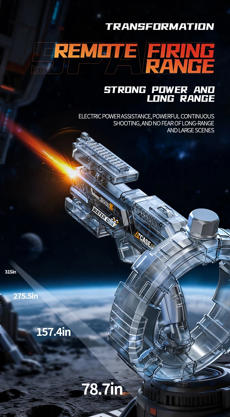 Auto Electric Water Gun LED Flame Focus Ring Space Blaster Large Capacity Rechargeable Rapid Fire Summer Pool Toy for Kids boys