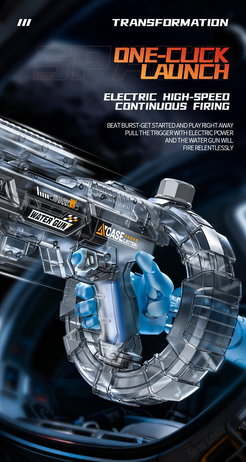 Auto Electric Water Gun LED Flame Focus Ring Space Blaster Large Capacity Rechargeable Rapid Fire Summer Pool Toy for Kids boys