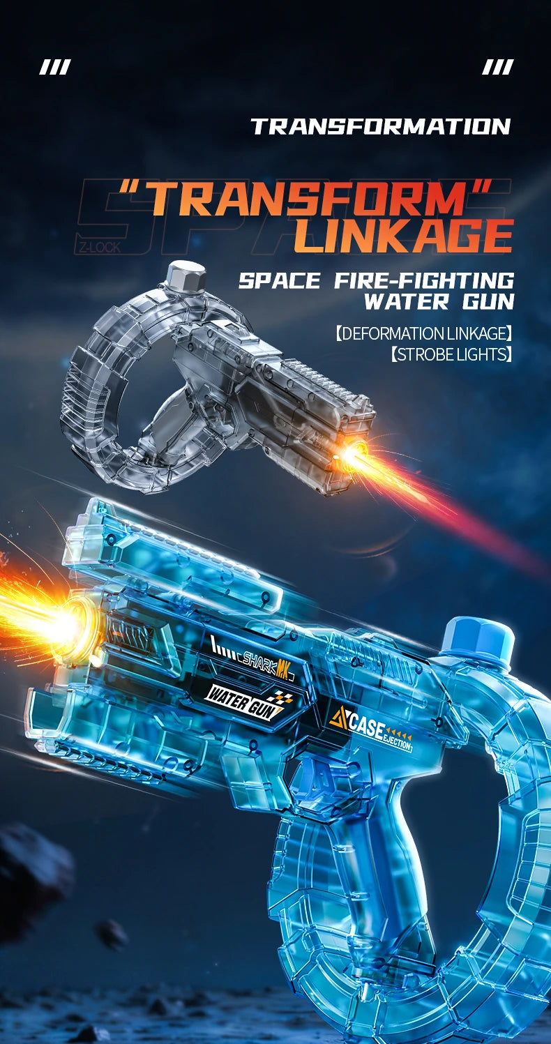 Auto Electric Water Gun LED Flame Focus Ring Space Blaster Large Capacity Rechargeable Rapid Fire Summer Pool Toy for Kids boys